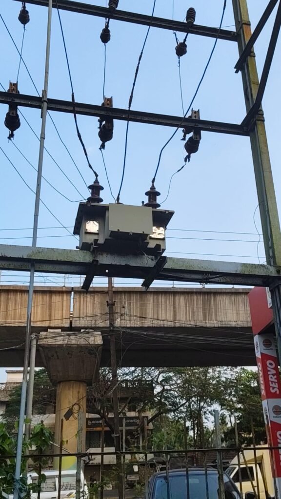 HT outdoor CT PT metering unit installation on pole structure with HT fuse and insulator - 11kV metering in Kochi Kerala