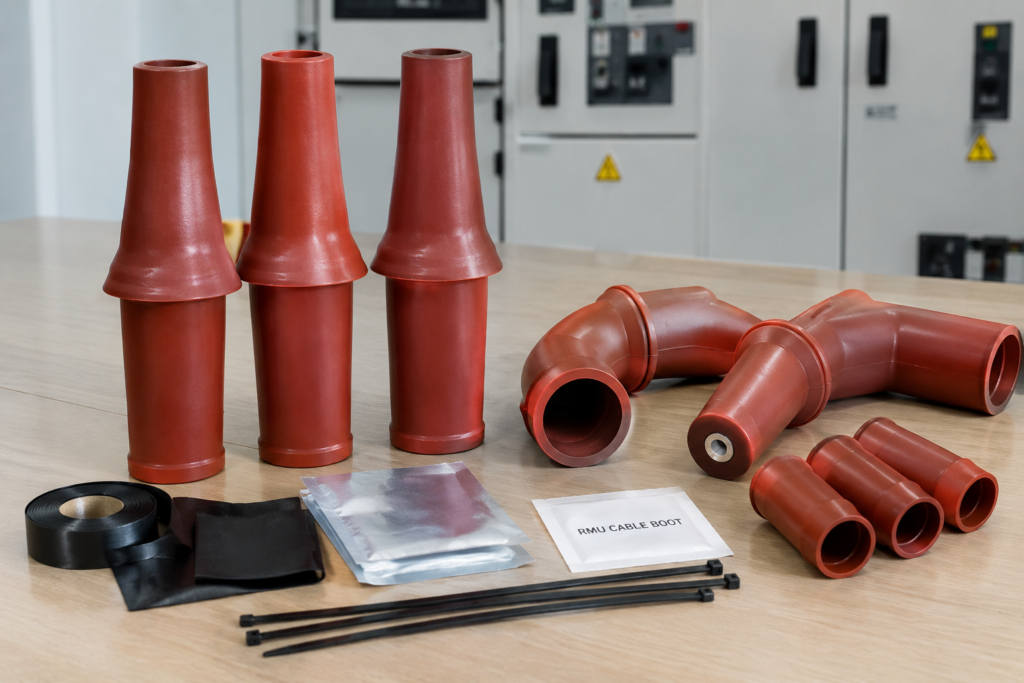 RMU cable boots for medium voltage electrical switchgear